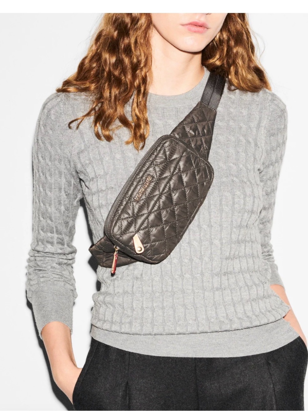 MZ Wallace Quilted Crossbody Belt Bag - Dark Gray